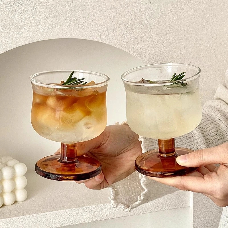 ins小众复古设计款玻璃矮脚杯冰美式咖啡拿铁杯鸡尾酒杯饮品杯