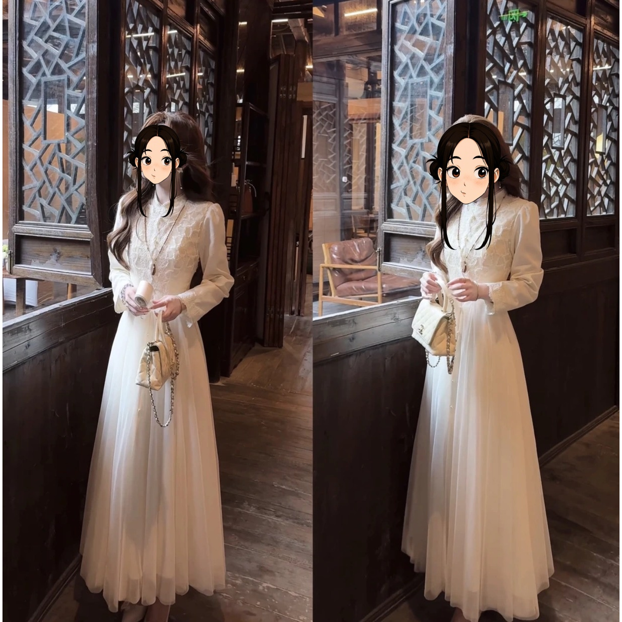 白浅古典旗袍 连衣裙仙气开衫套装