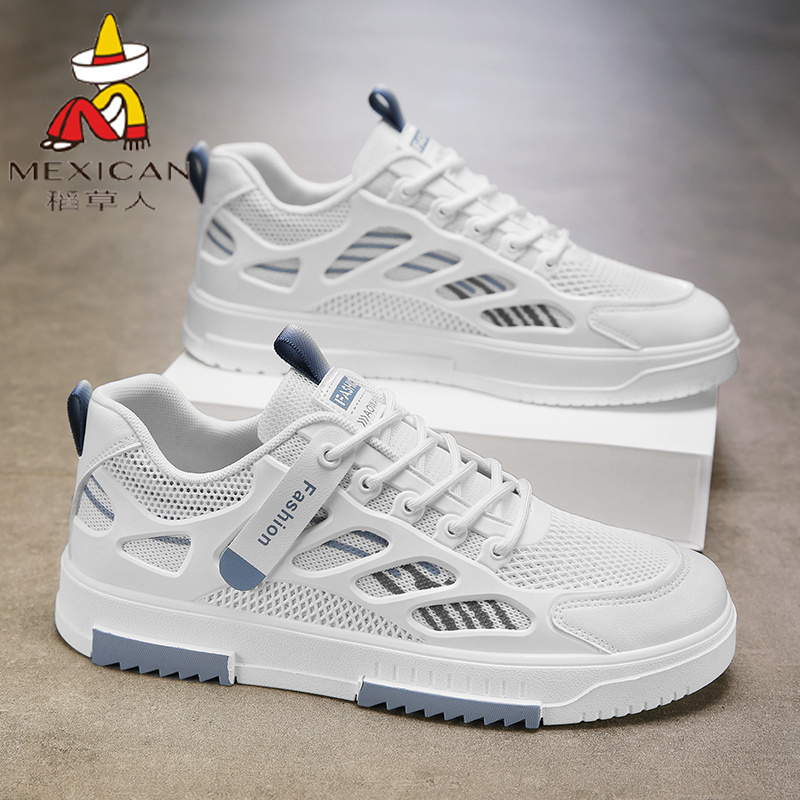 稻草人男鞋2025夏季透气时尚潮流网面男士耐磨百搭小白鞋休闲潮鞋