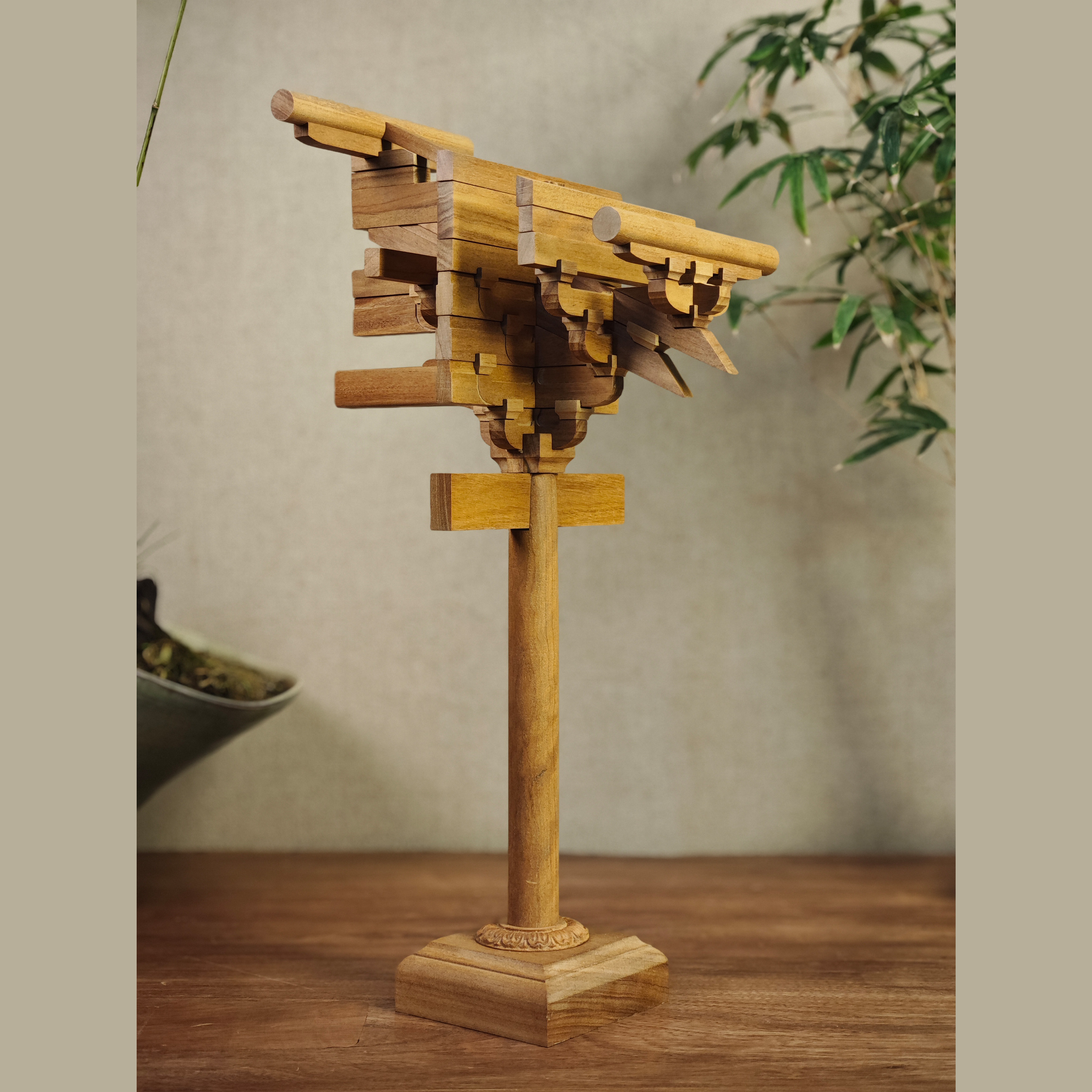 佛光寺东大殿柱头斗拱推广版古建模型原木榫卯结构益智玩具摆件