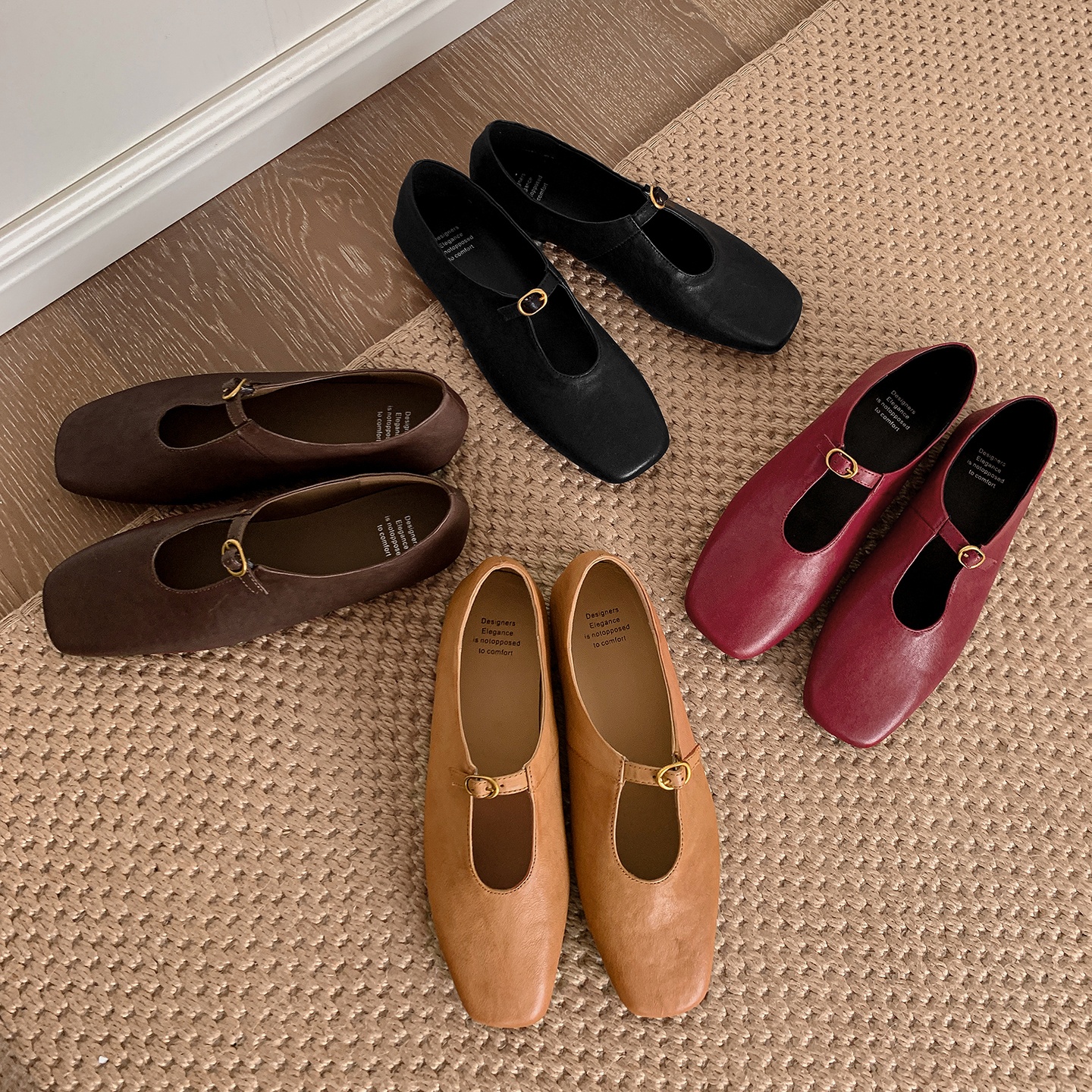 秋季新款浅口头层牛皮老钱风方头简约豆豆鞋真皮百搭平底单鞋