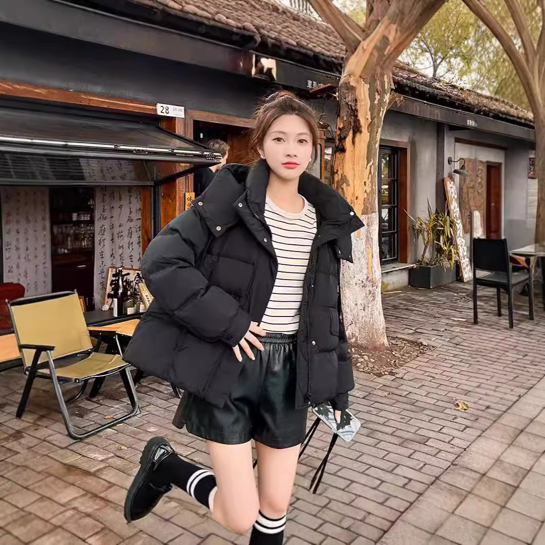 2025冬装羽绒服女短款飘带连帽面包服韩板3色2码6602保暖加厚保暖