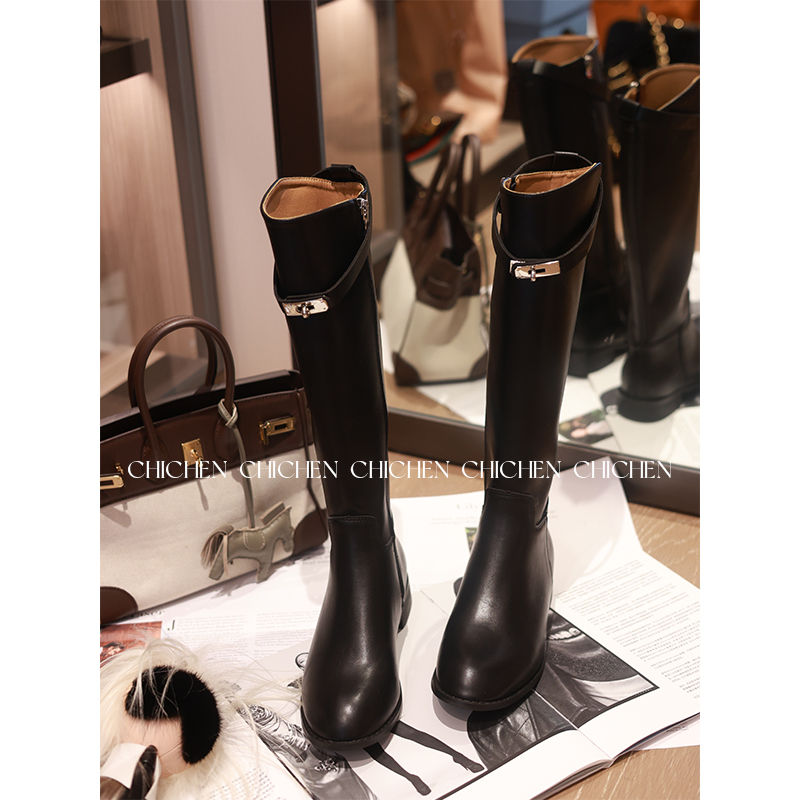 CHICHEN-秋冬季新款英伦风过膝长简Kelly骑士靴