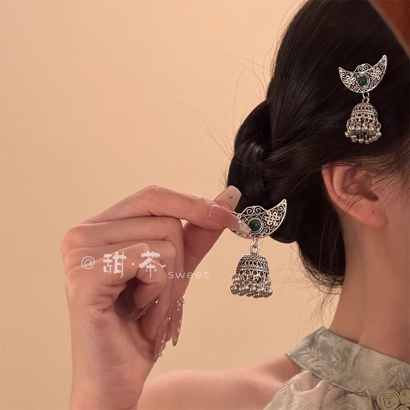 【银铃苏苏】民族风铃铛流苏发夹女苗族头饰侧边夹汉服发饰女