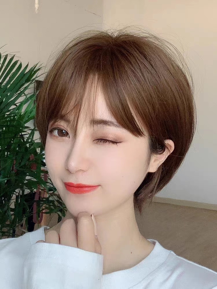 双递针短波波手织款全头套全真发丝一对一造型增加发量减龄