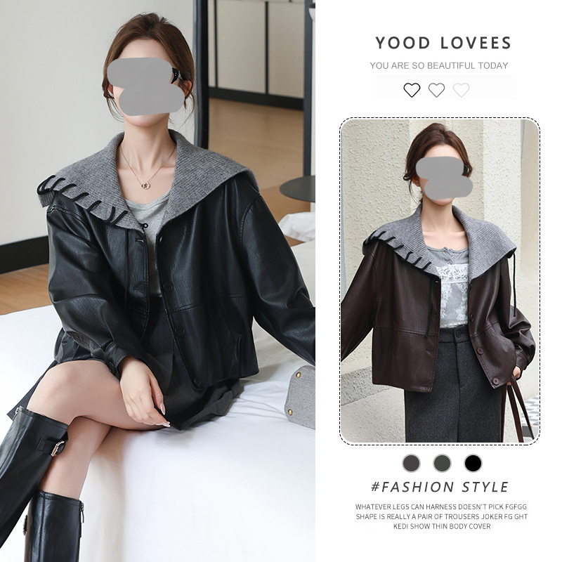 韩系设计感海军领皮衣外套女2026春秋新款宽松显瘦百搭小个子上衣