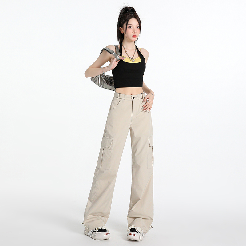 2025夏季凉感爆款美式卡其色速干工装裤高街时尚潮流女装运动裤子