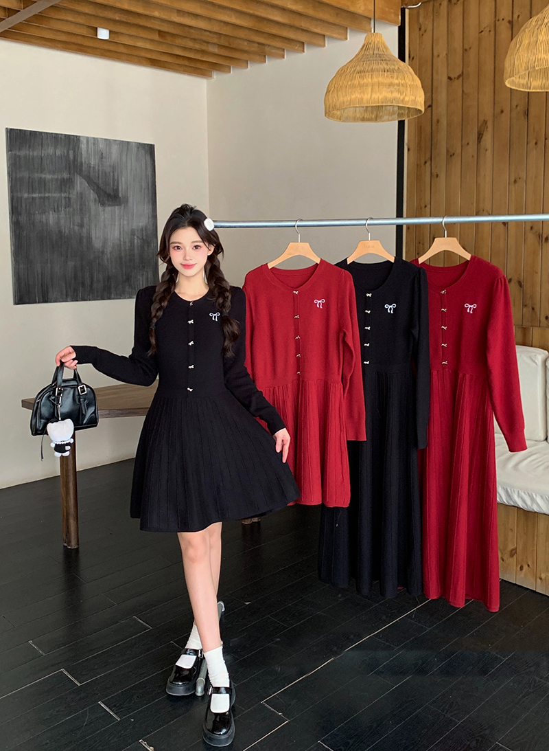 冬装新款胖mm大码女甜美收腰显瘦长短款内搭针织连衣裙