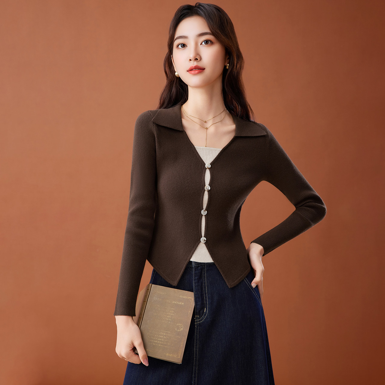 IEF/爱依服2025秋季 复古辣妹风性感短款修身显瘦毛织上衣