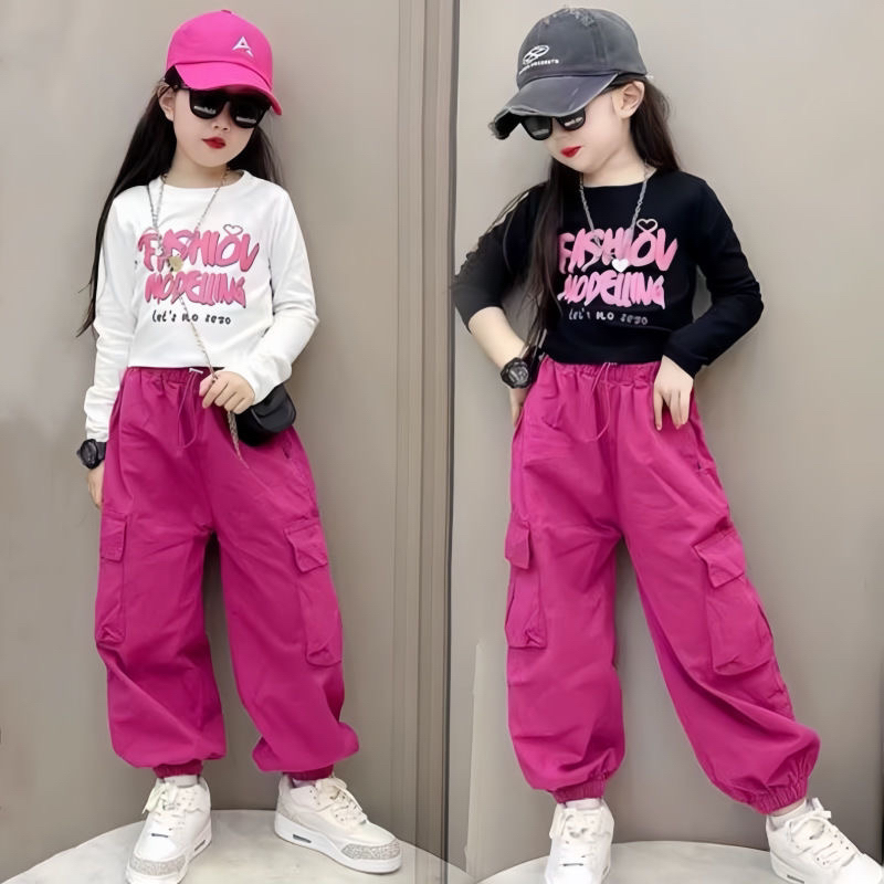 女童套装2025春秋新款网红洋气时髦中大童女孩儿童长袖工装裤潮服