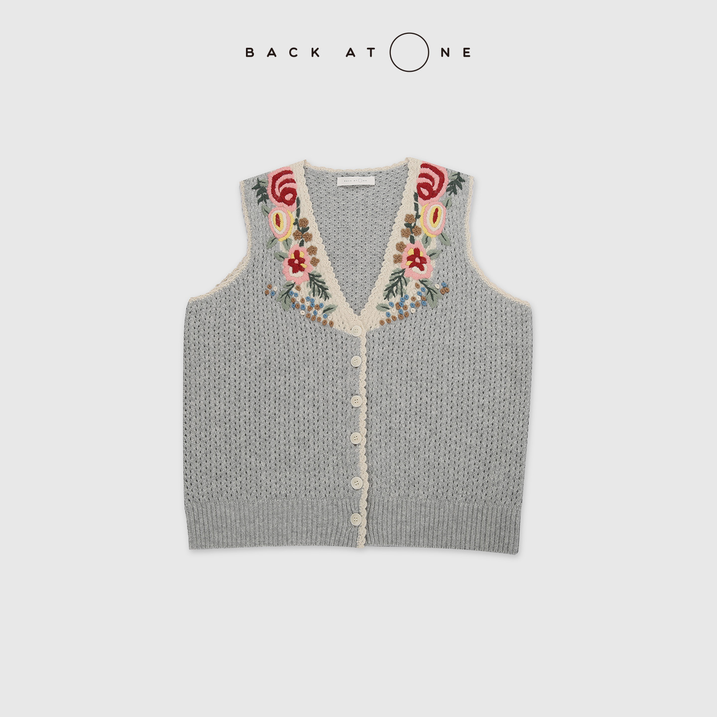 BACKATONE “花涧织绣”  手工绣花镂空挑花针织马甲 BFF-1AE158B-K