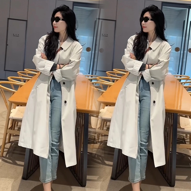 2025春季新款英伦风纯色百搭显瘦风衣外套女中长款休闲百搭大衣潮