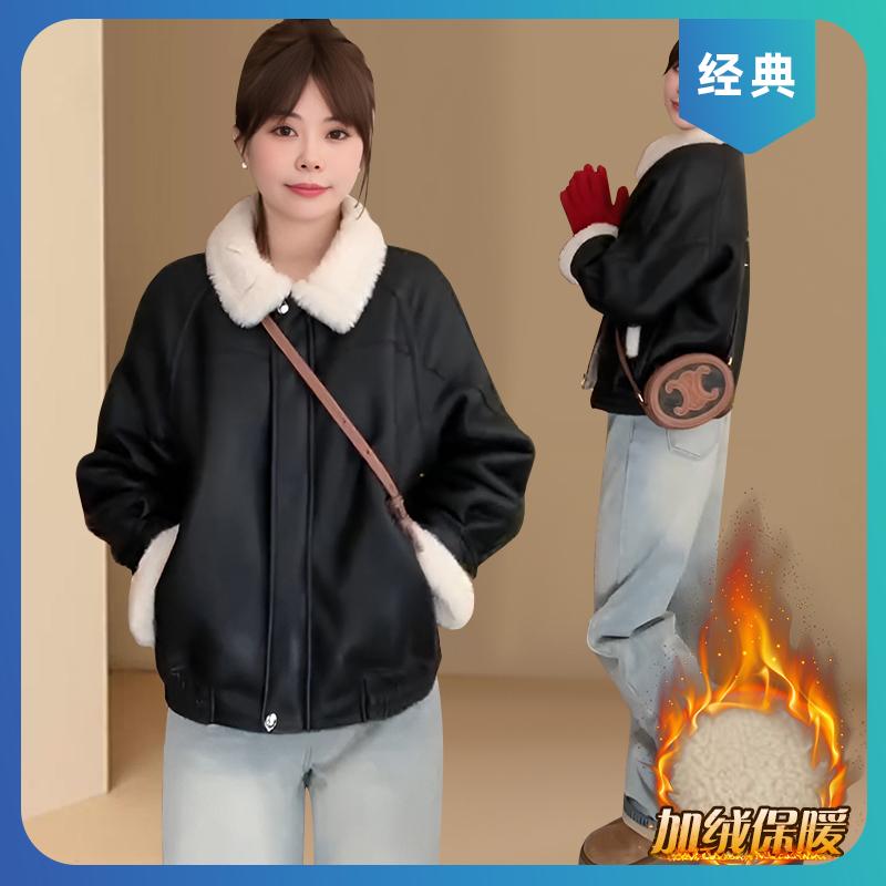 加绒韩版翻领皮毛一体毛毛外套女秋冬款2025新款高级感冬季上衣