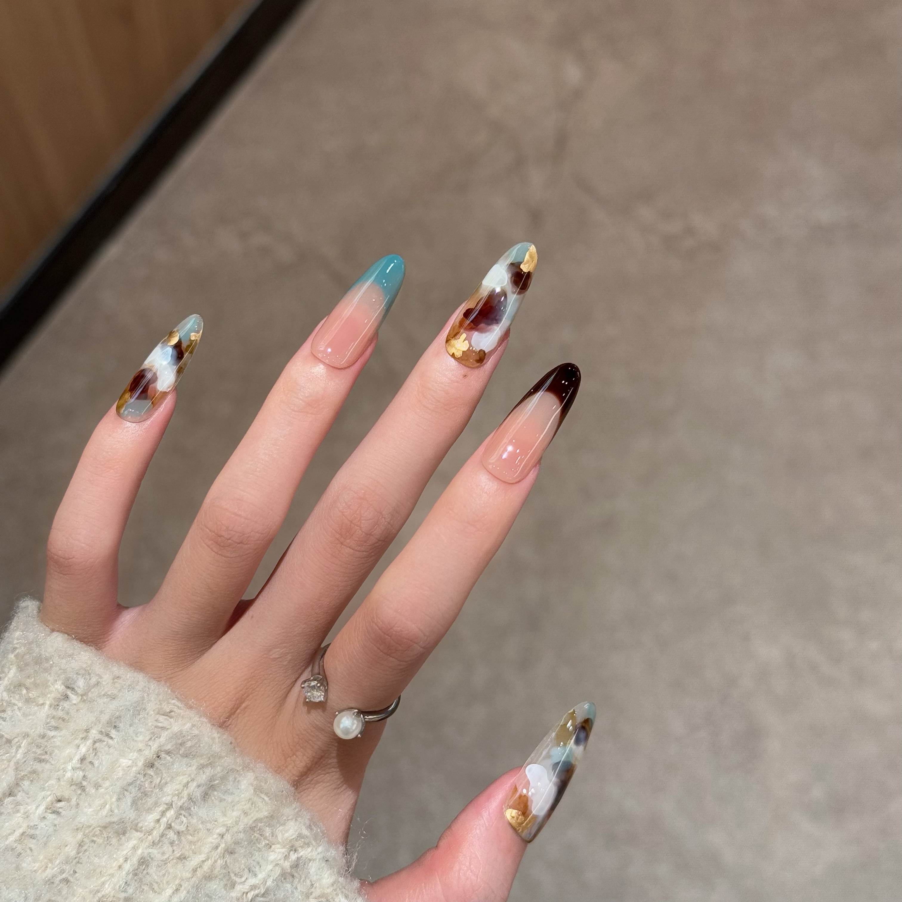 【彩色油画】纯手工法式渐变中长款穿戴甲晕染渐变高级指甲贴美甲