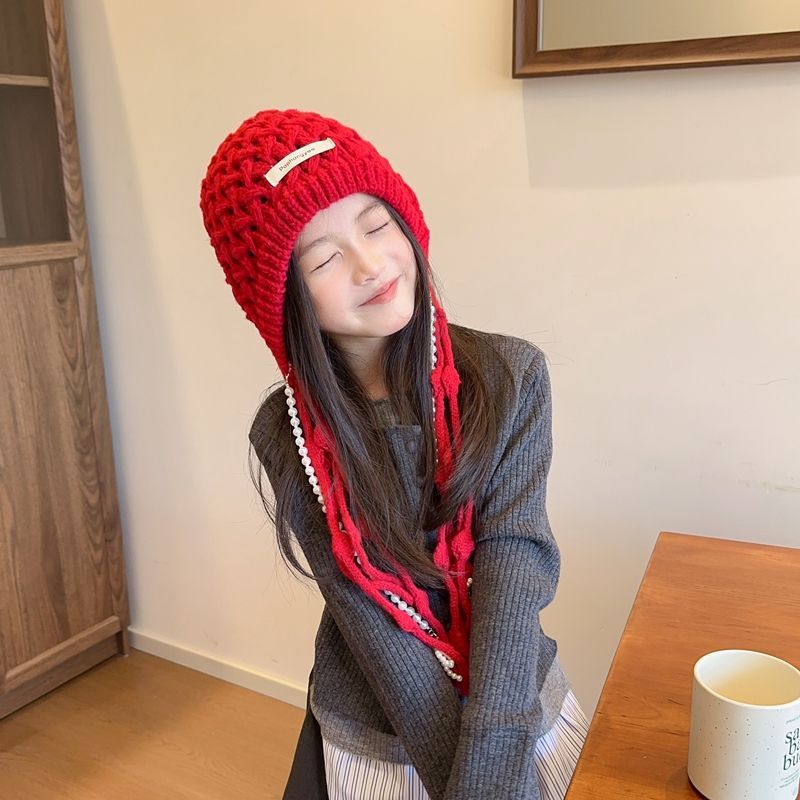 镂空针织帽儿童帽子民族风流苏包头帽女童2025新款春秋钩花套头帽