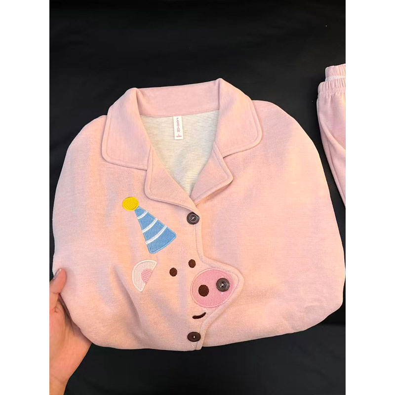 可爱猪鼻子羊绒睡衣女款冬季亲肤保暖长袖长裤学生搞怪外穿家居服