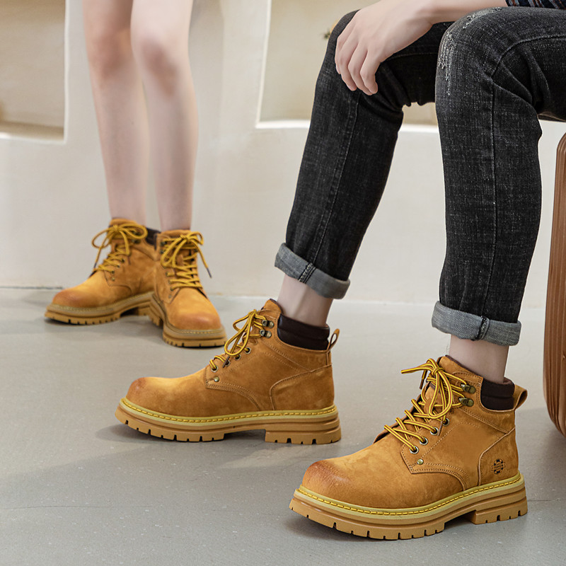 欧洲站复古机车马丁靴女厚底增高工装短靴情侣户外靴真皮男雪地靴