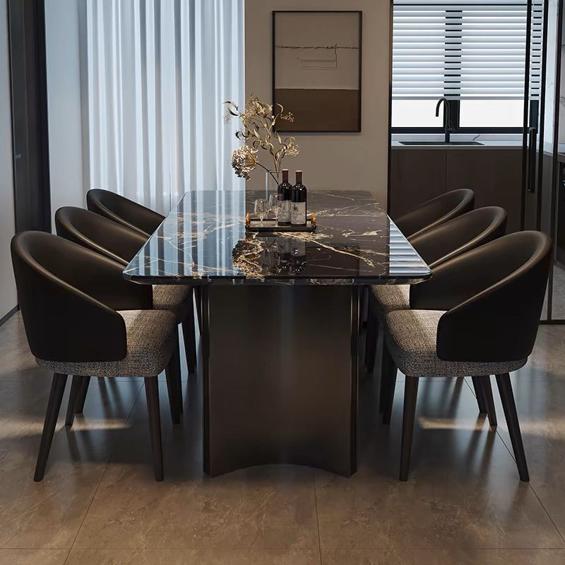 轻奢大理石现代家用餐桌不锈钢餐桌椅小户型组合意式饭桌长方形