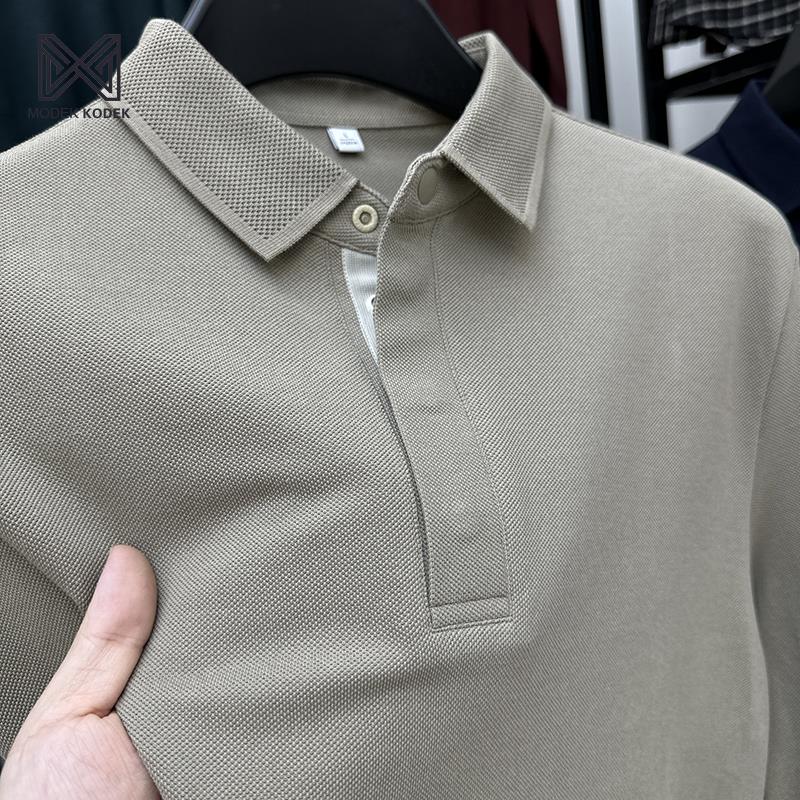 MODEK KODEK长袖男春秋季翻领休闲男士polo衫时尚开衩青年上衣潮