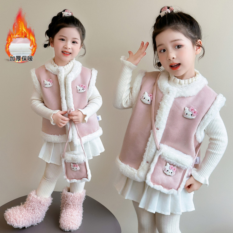 女童秋冬季加绒马甲儿童2025新款洋气卡通坎肩上衣小女孩冬季衣服