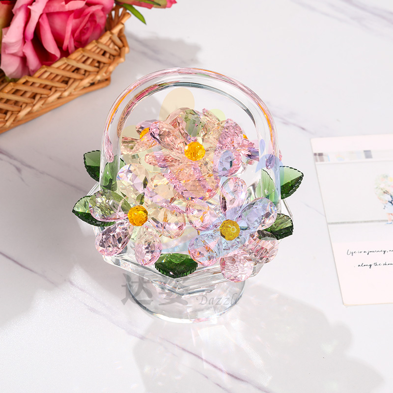 水晶小花篮居家伴手礼摆件装饰品