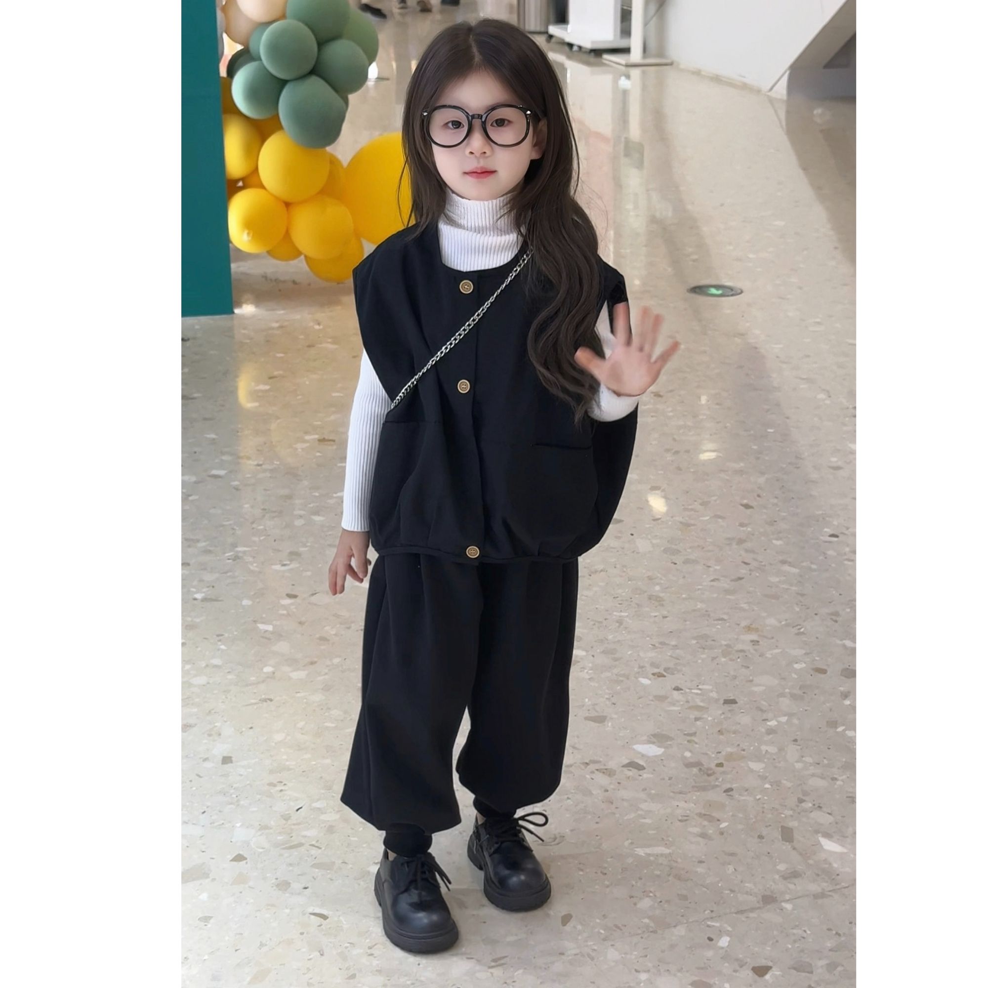 女童2025春秋新款套装男女宝宝韩版马甲洋气宝宝时尚萝卜裤两件套