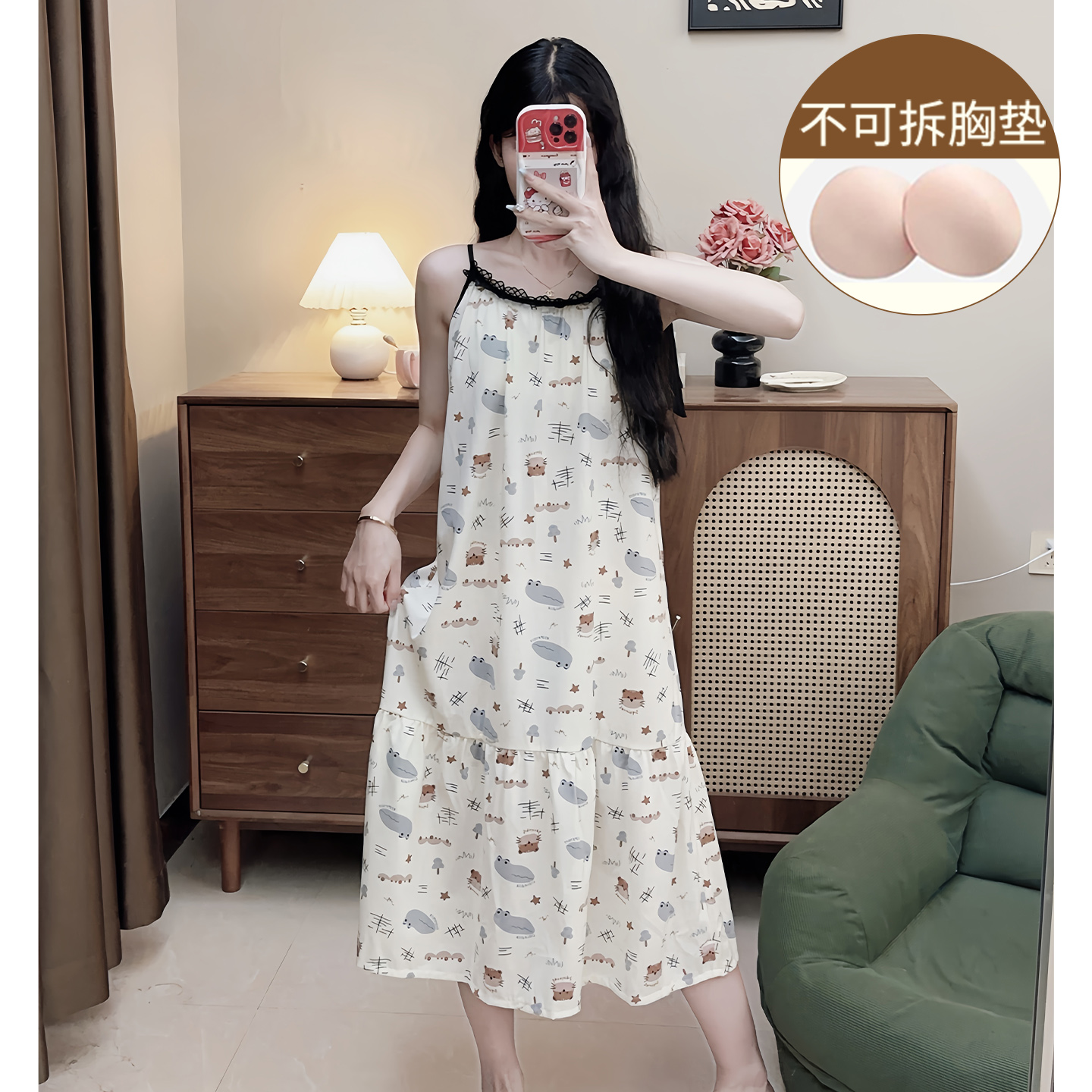 睡裙女夏季薄款吊带胸垫2025新款夏天可爱风少女小个子睡衣家居服