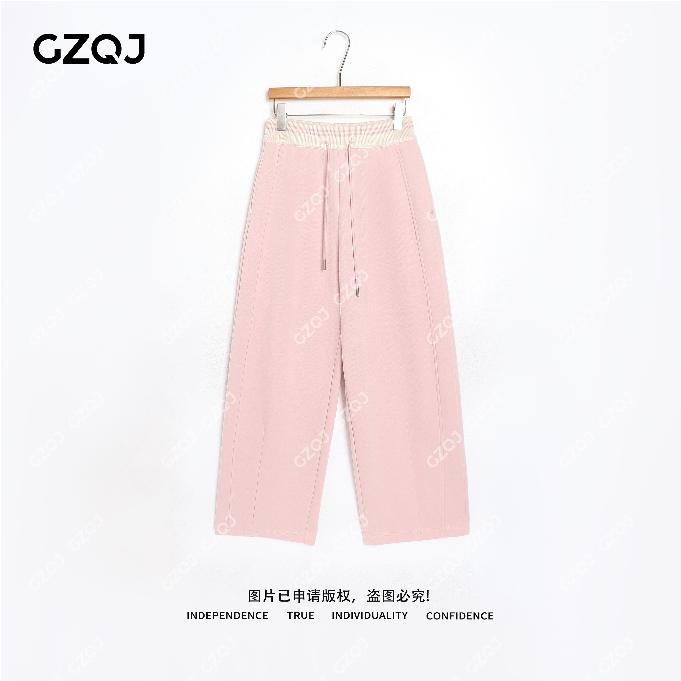 老琴私服【撞色暖绒】加绒加厚时尚抽绳松紧腰显瘦休闲卫裤女冬498