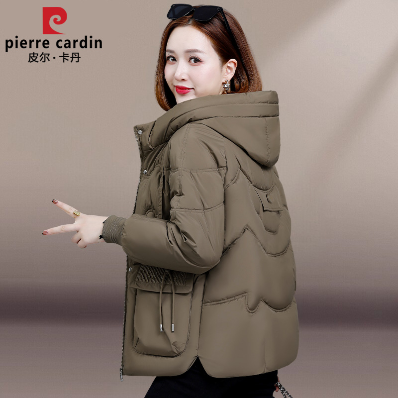 皮尔卡丹棉服女冬季2025新款宽松加厚保暖小个子妈妈连帽棉衣外套