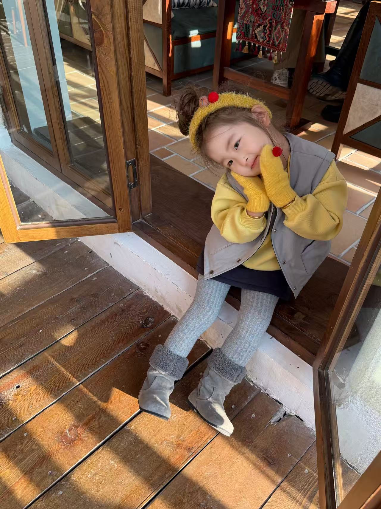 甜小七2025年冬季新款女童韩版黄色卫衣夹棉半身裙夹棉马甲套装