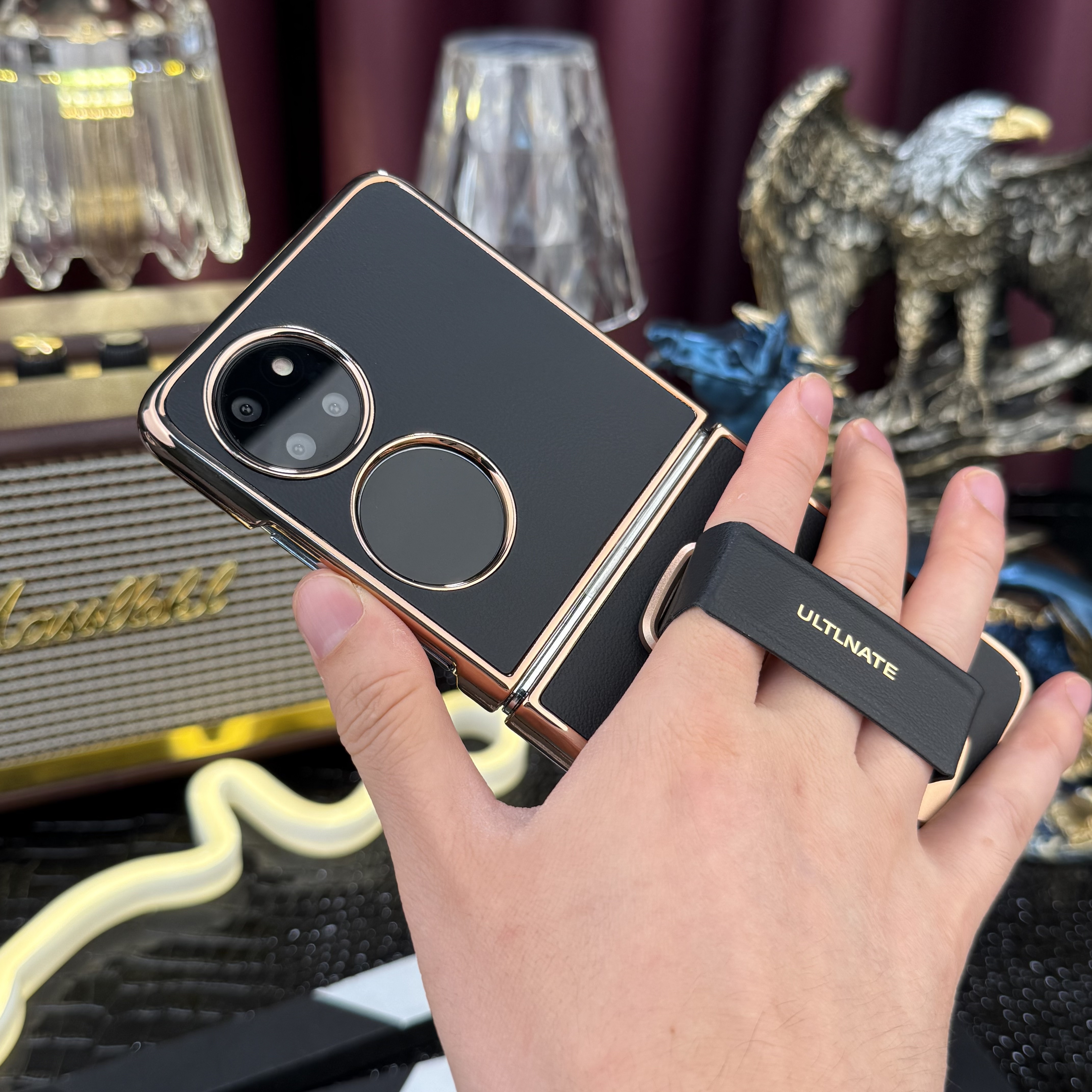 【腕带旋转支架壳】适用华为Pocket手机壳无边框高端商务皮质防摔壳