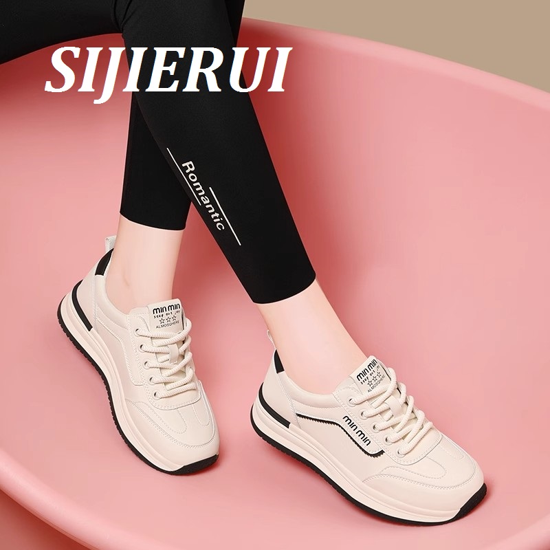 SIJIERUI2025年春夏新款真皮小白鞋女百搭防滑软底休闲运动跑步鞋