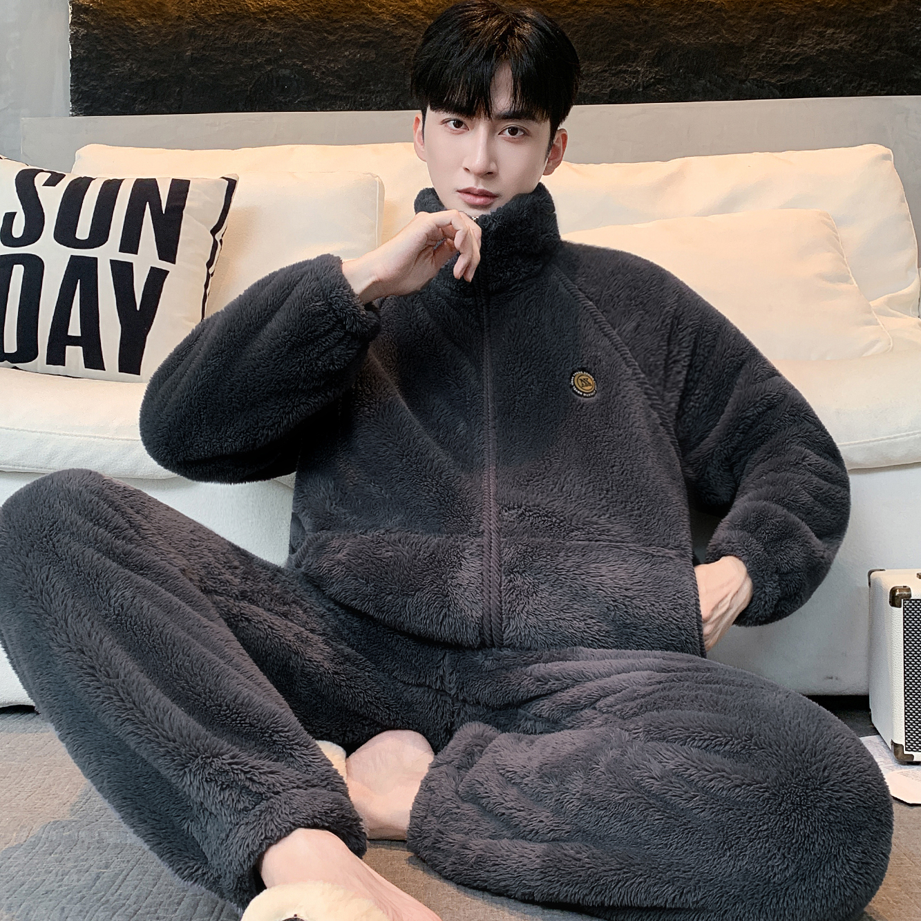 【循环锁温】秋冬法兰绒雪花绒家居服可外穿男士宽松休闲居家睡衣