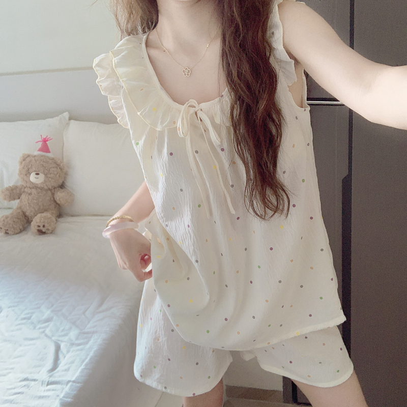 【带胸垫一体】波点背心短裤睡衣女款夏季2025新款云朵棉家居服套装