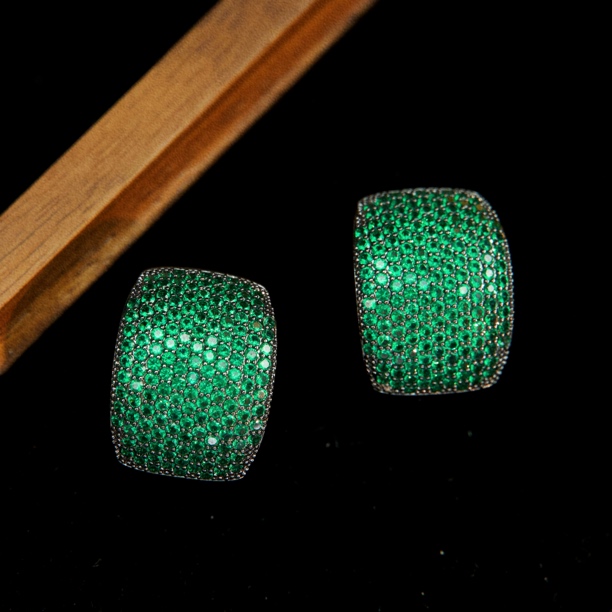 铜合金耳饰 A114 绿色方块气质手工温柔气质优雅女神时尚耳环