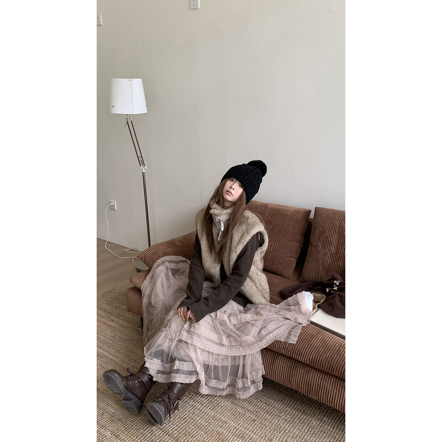 【交响曲半身裙】冬季法式气质温柔不规则荷叶边半身裙253H4010#