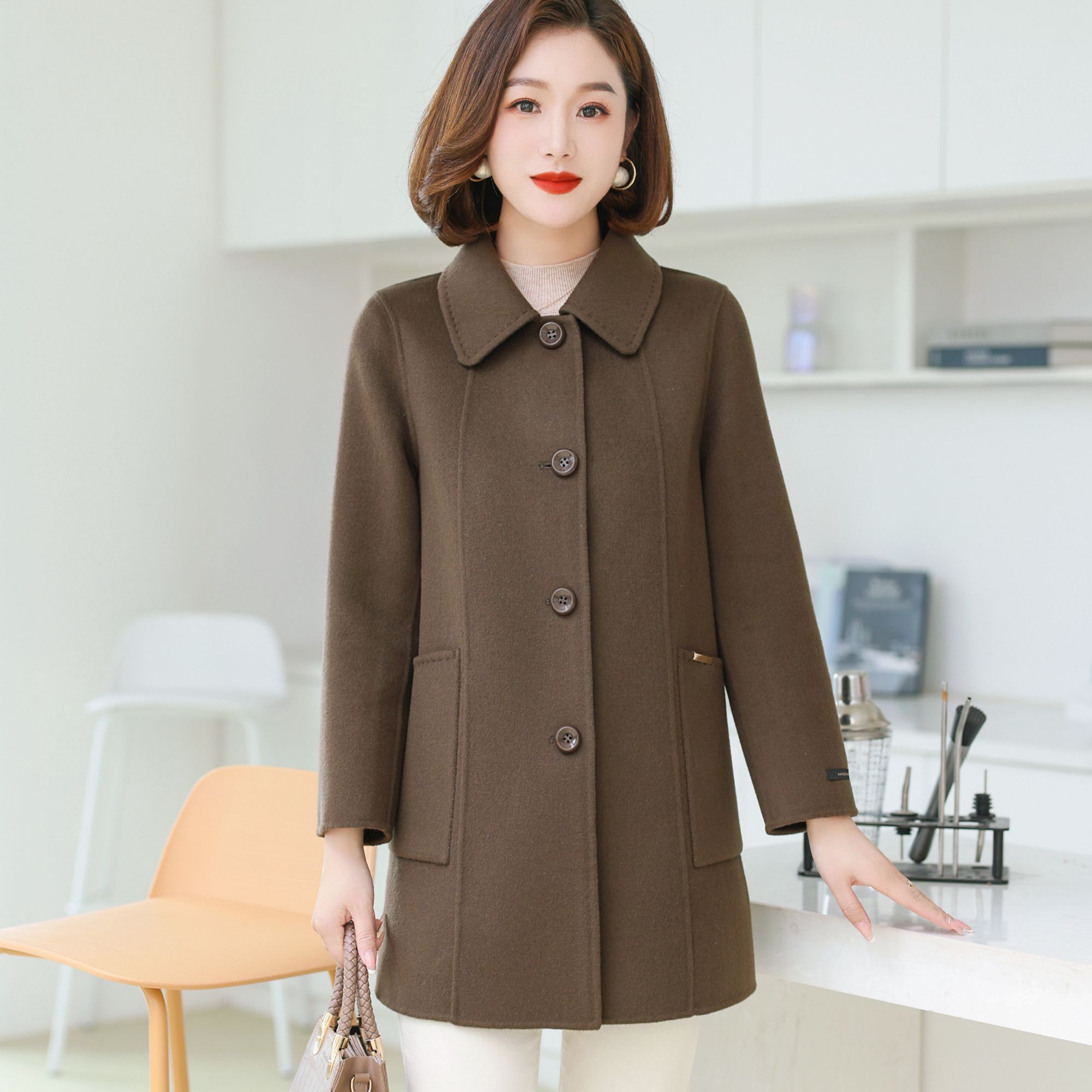 ziyang/孜洋秋冬新款百分百双面绵羊毛大衣短款外套显瘦修身D8815