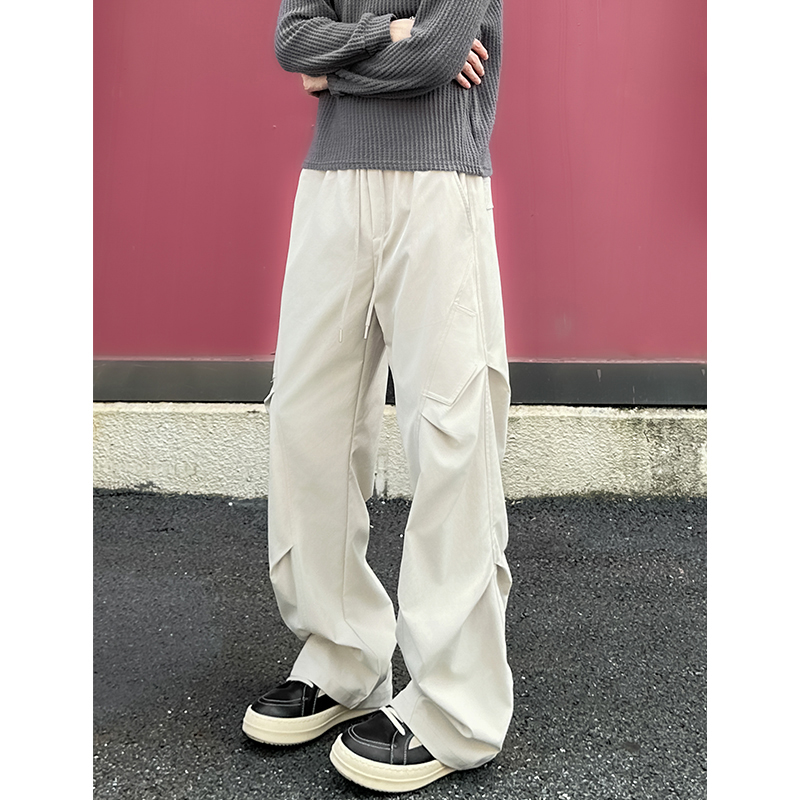 秋冬新款美式休闲裤工装裤男裤重水洗休闲直筒裤潮户外压褶