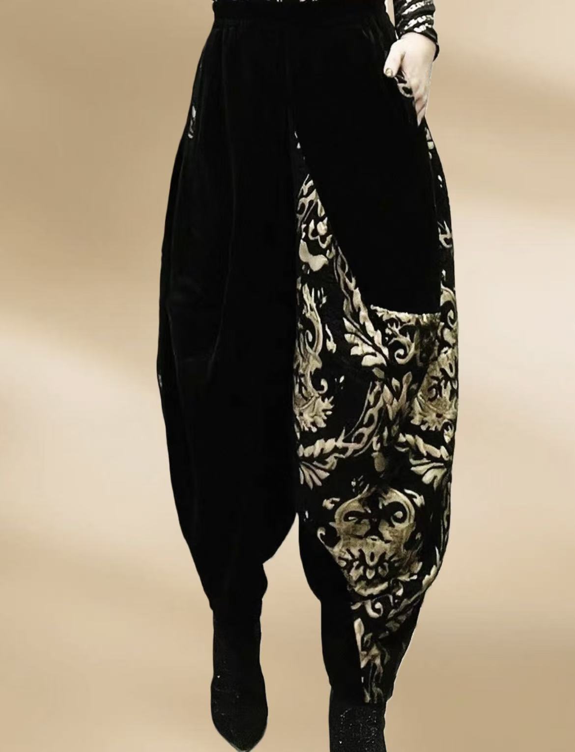 #1023加绒加厚高腰垂感休闲宽松大码个性潮流哈伦裤灯笼裤