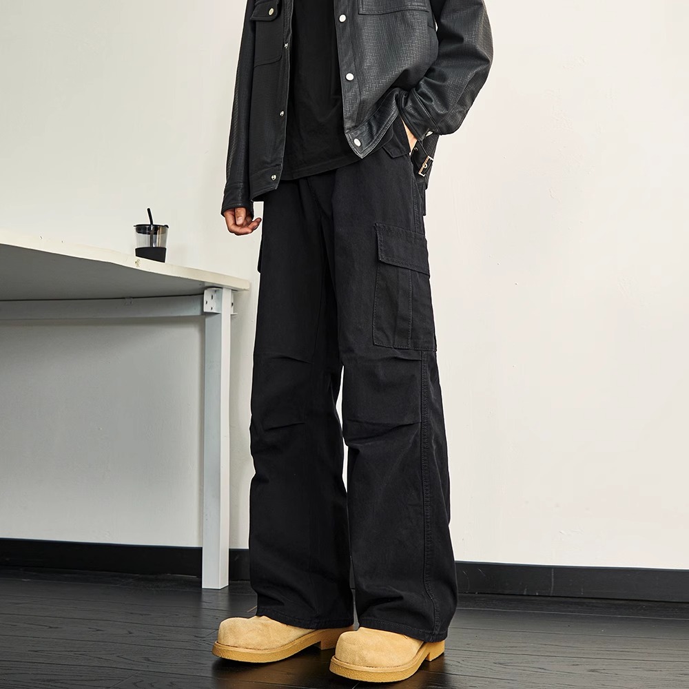高街黑色工装裤男士2025春秋宽松直筒长裤美式vibe多口袋裤子男生