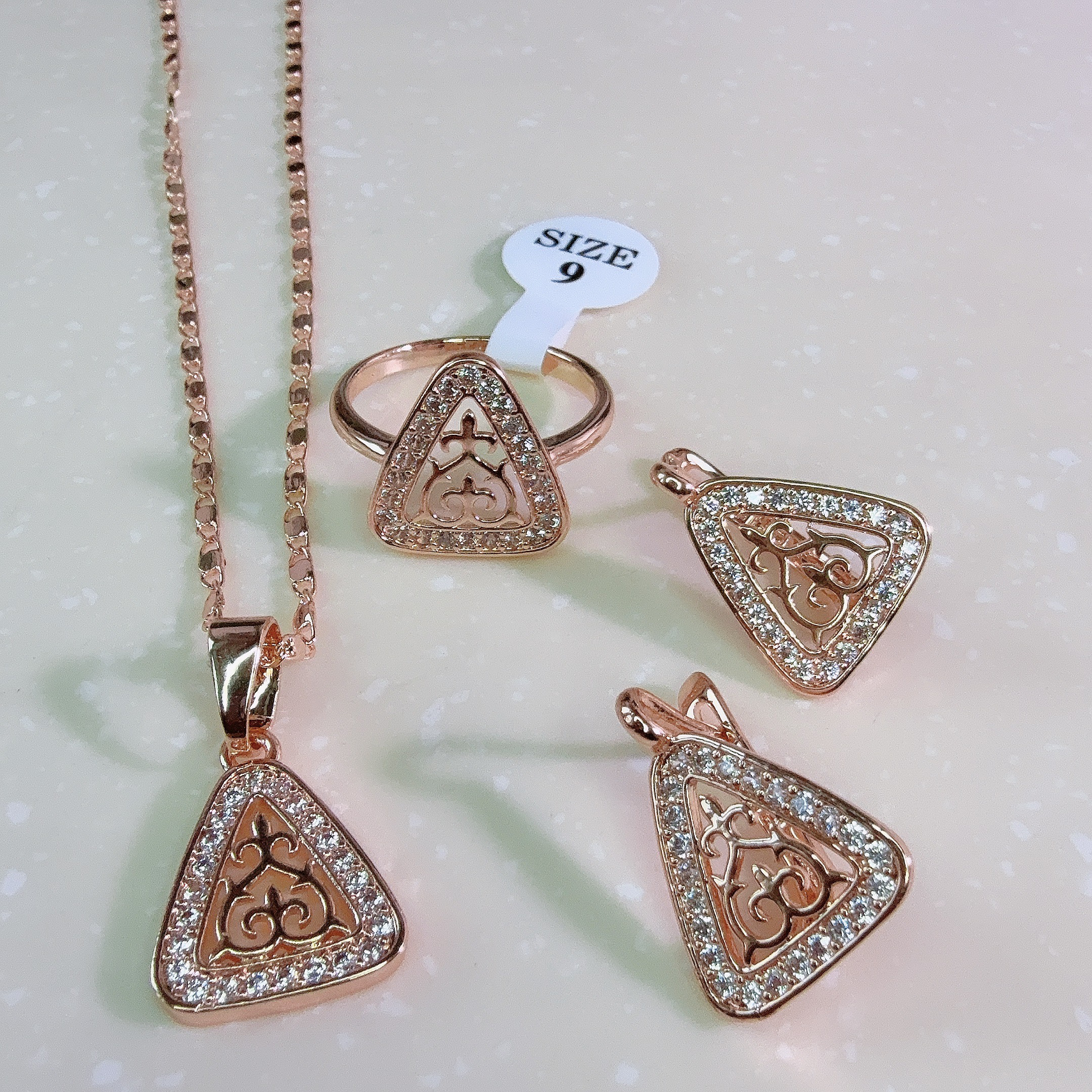 铜合金锆石戒指 镀俄罗斯585紫金玫瑰金套装