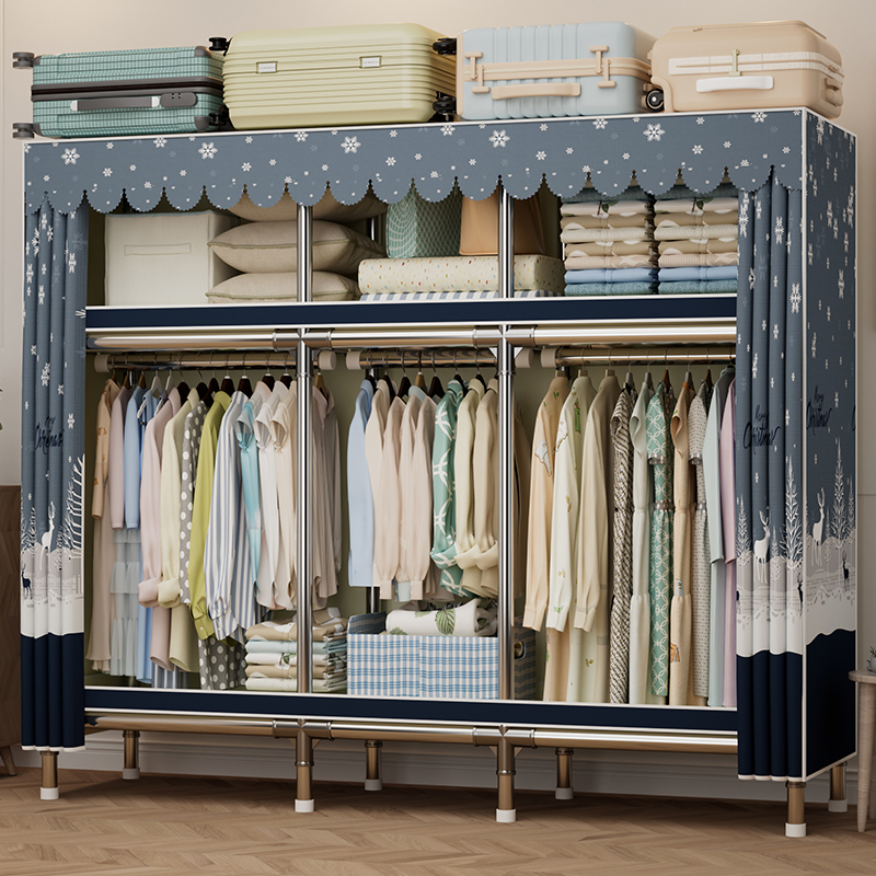 衣柜家用卧室出租房专用简易布衣柜货架式结实耐用防尘收纳大衣橱