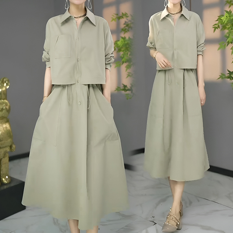 时尚流行爆款气质连衣裙女春秋2025超火新款假两件显瘦减龄裙子