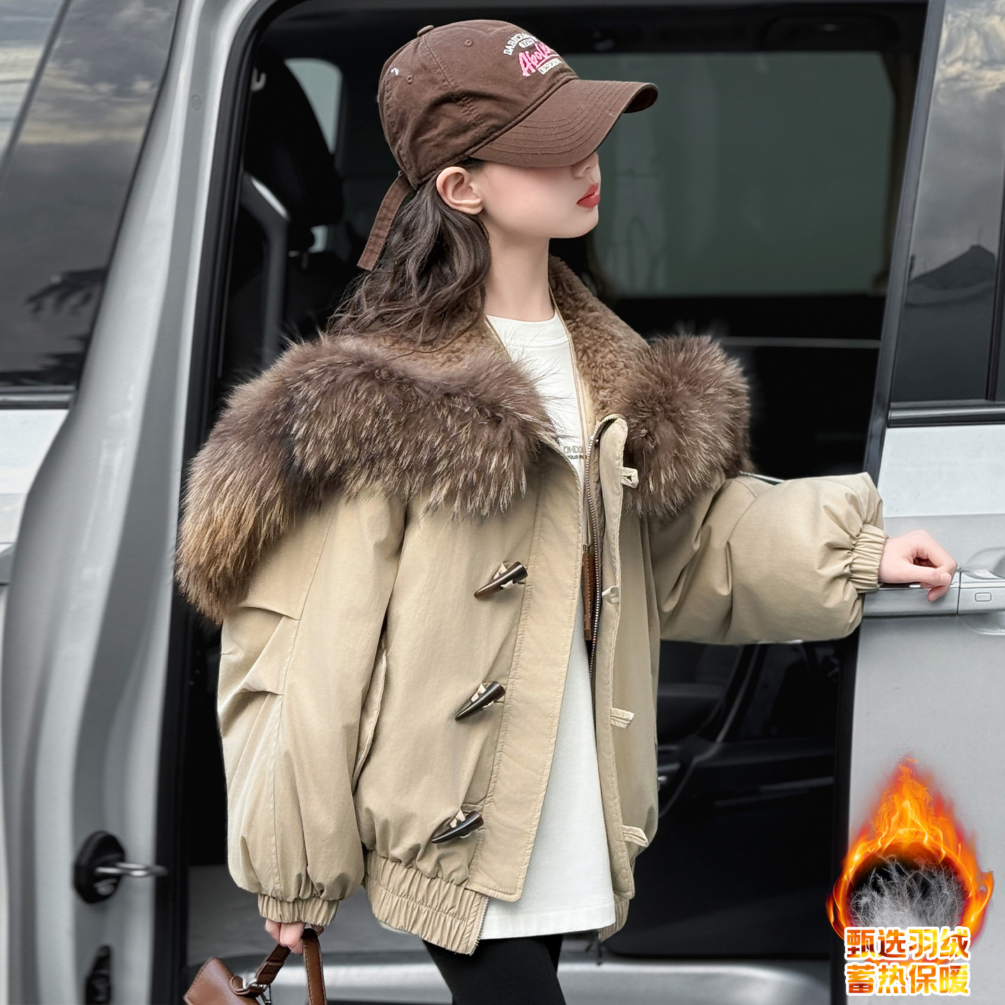 女童羽绒服冬季2025新款大童加厚白鸭绒派克服冬装儿童大毛领外套