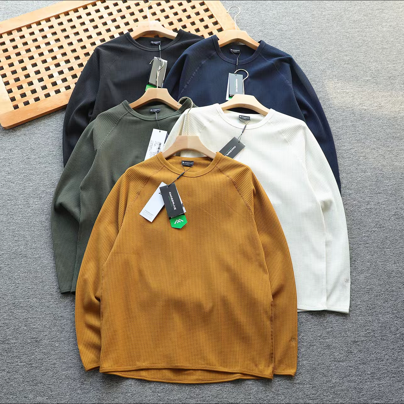 秋装新款！华夫格卫衣情侣户外轻量化透气插肩长袖T恤打底衫 26501