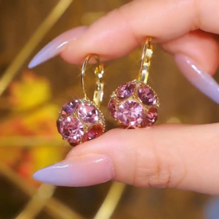 铜合金锆石耳饰 紫色耳环女超闪满钻耳扣清新流行耳钉奢华气质