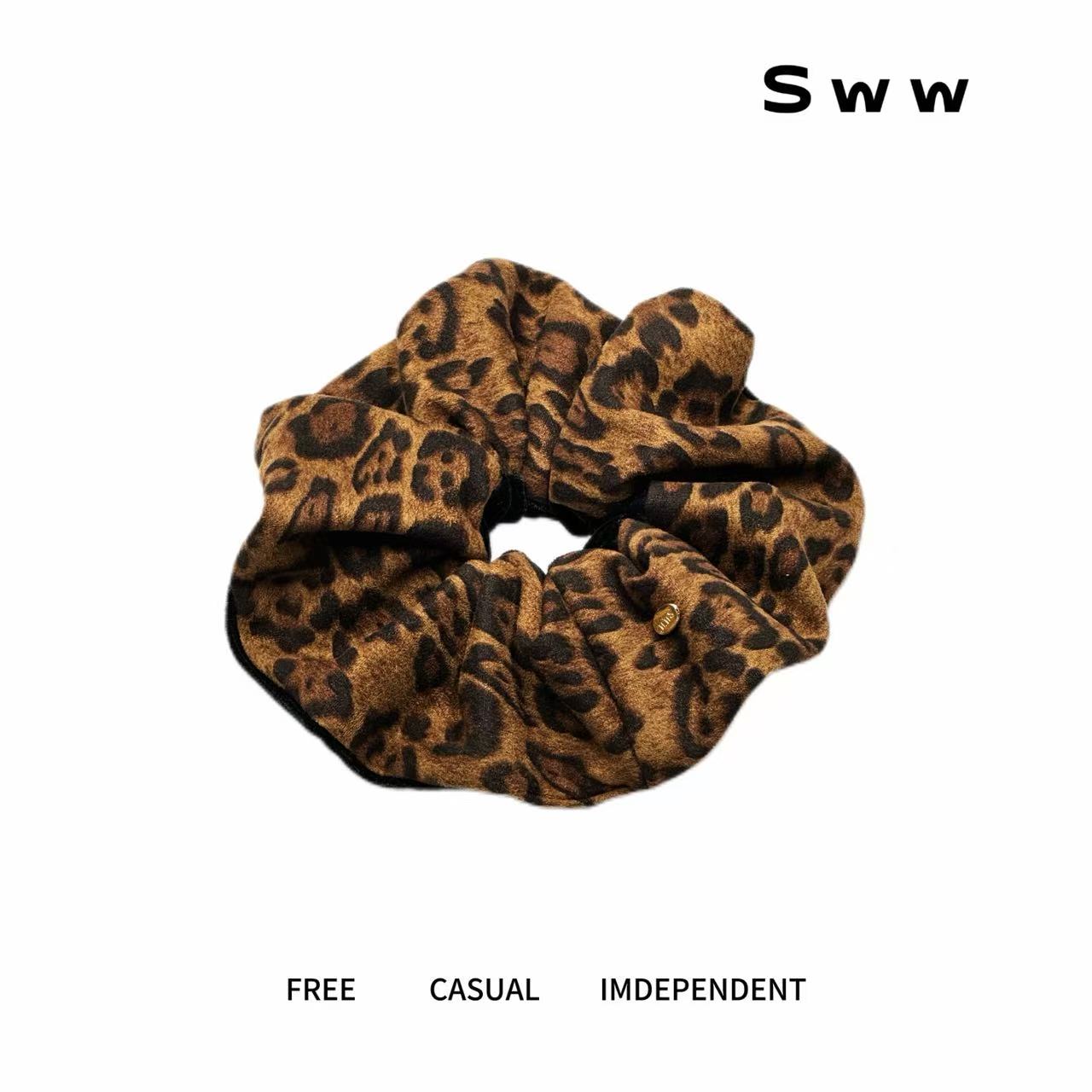 SWW秋冬麂皮绒AB面豹纹大肠发圈高弹力盘发头绳时尚百搭发饰