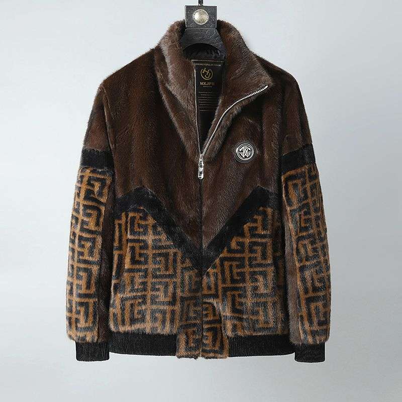 秋冬新款休闲时尚拉链翻领保暖仿貂绒夹克情侣男女同款外套9558