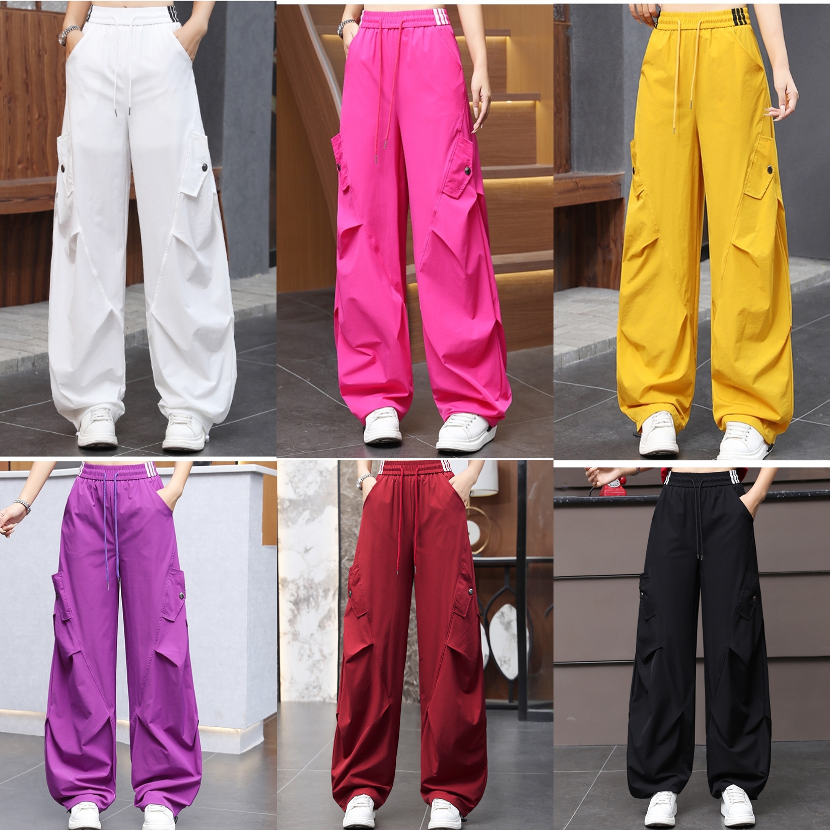 美式伞兵工装裤女夏季新款高腰弯刀运动裤户外速干休闲阔腿长裤