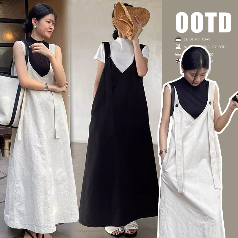 时髦设计感孕妇装夏季新款洋气宽松高质量背带连衣裙简约百搭上衣